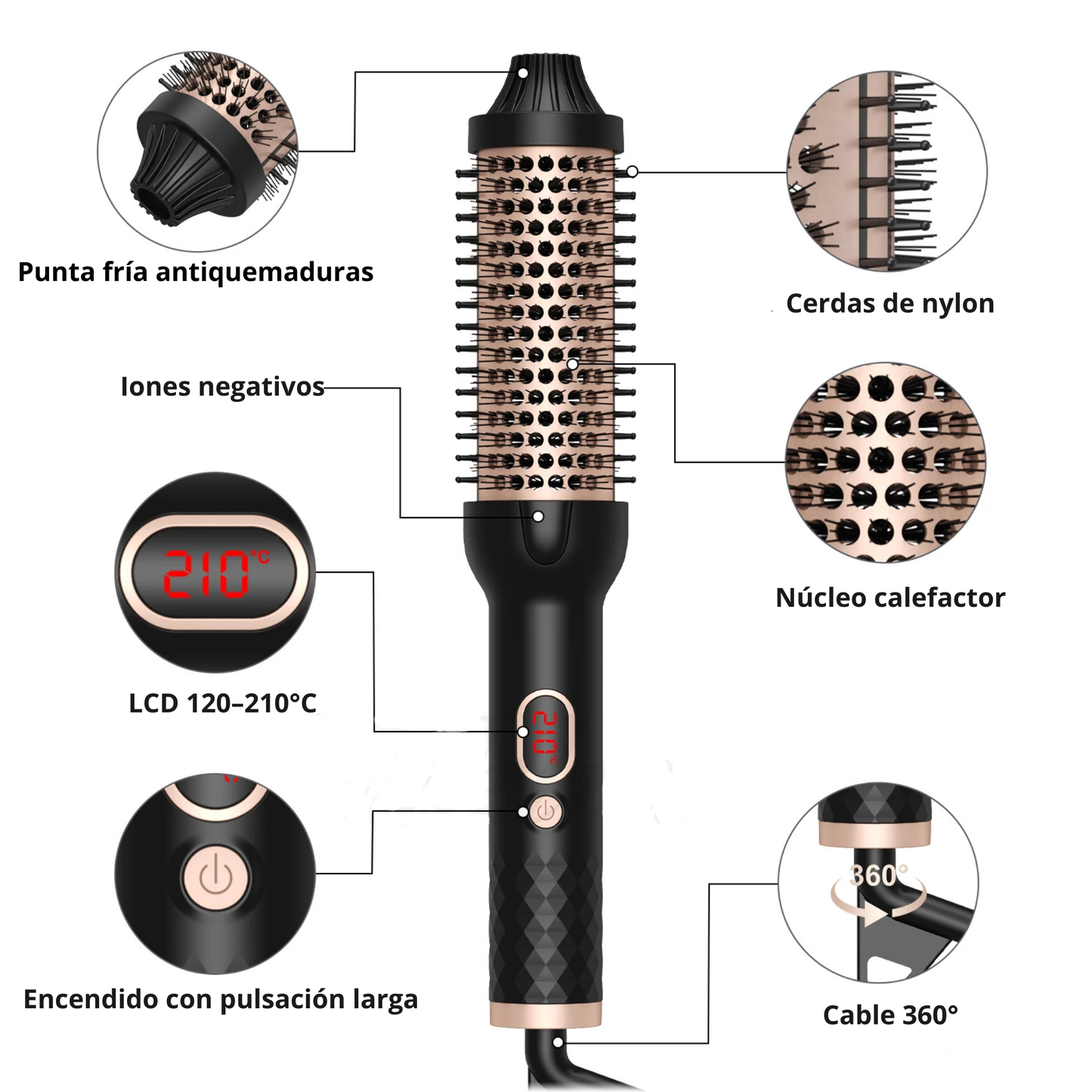 Cepillo Iónico Cerámica + Turmalina | Volumen, Ondas y Alaciado en Minutos