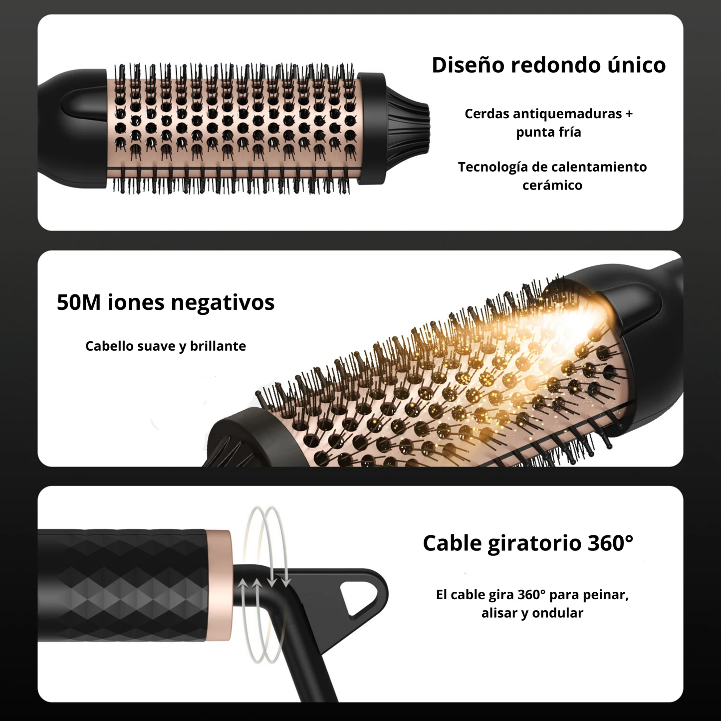 Cepillo Iónico Cerámica + Turmalina | Volumen, Ondas y Alaciado en Minutos